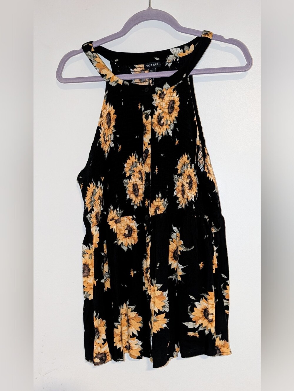 Torrid Sunflower Button Up Lightweight Sleeveless Blouse, size 1 (14/16)